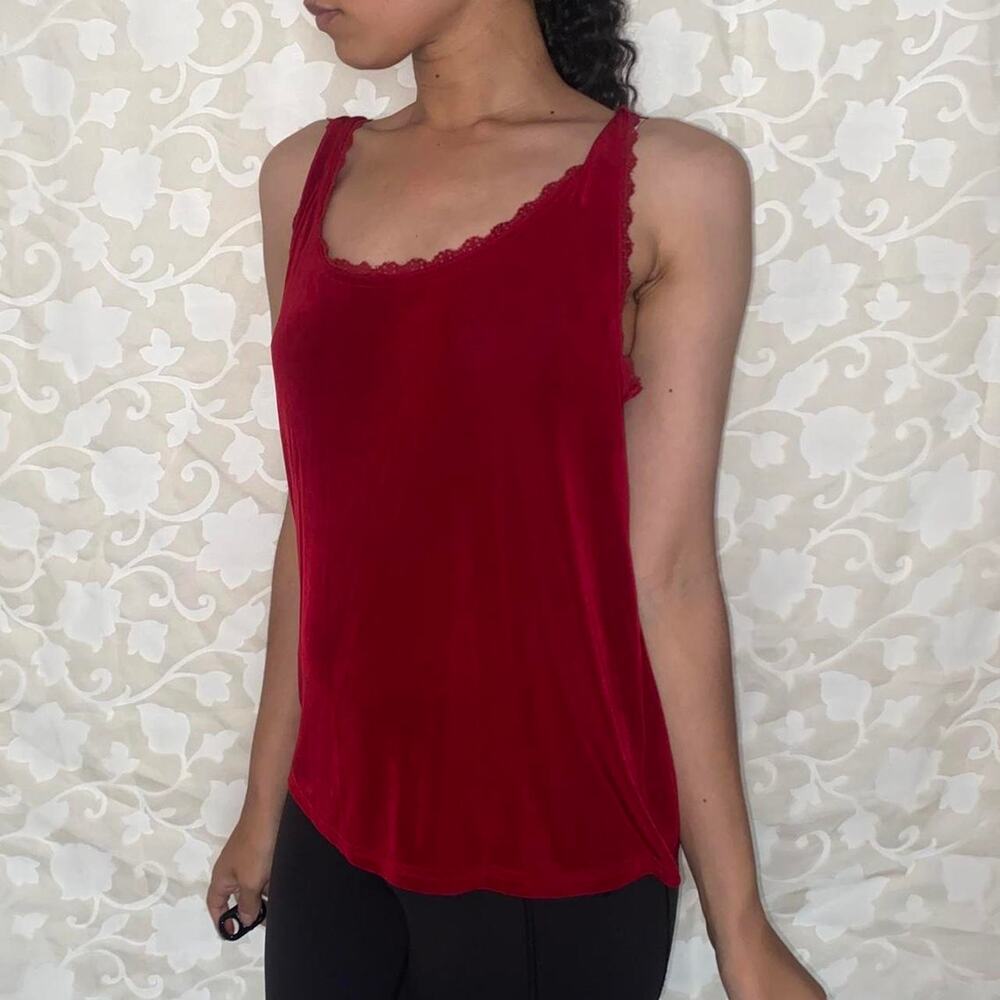 Vintage Red Sleeveless Lace Blouse Women's Large